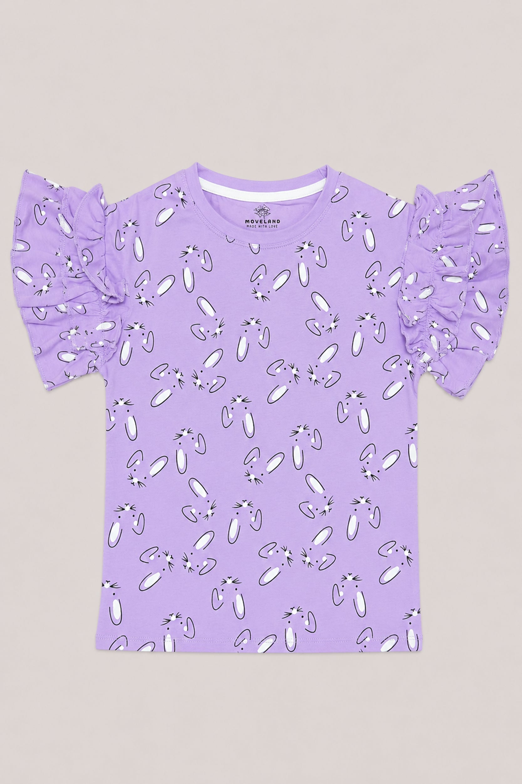 Girls Lavender Bunny Flutter Sleeve Tee - Giggles Crew