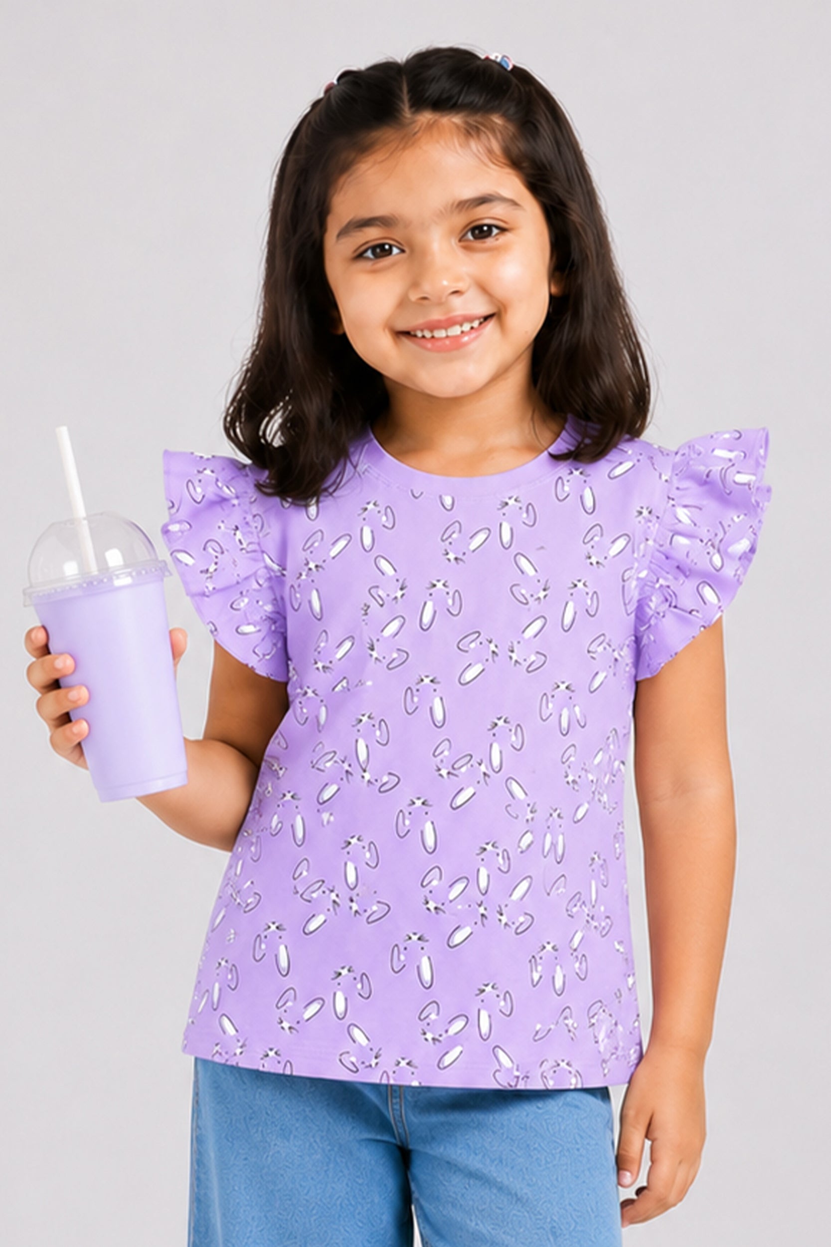 Girls Lavender Bunny Flutter Sleeve Tee - Giggles Crew