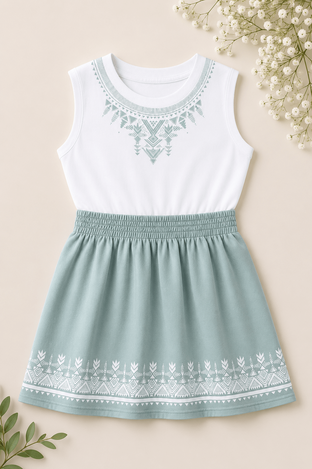 Girls Mint Mist Tribal Print Girls' Frock - Giggles Crew
