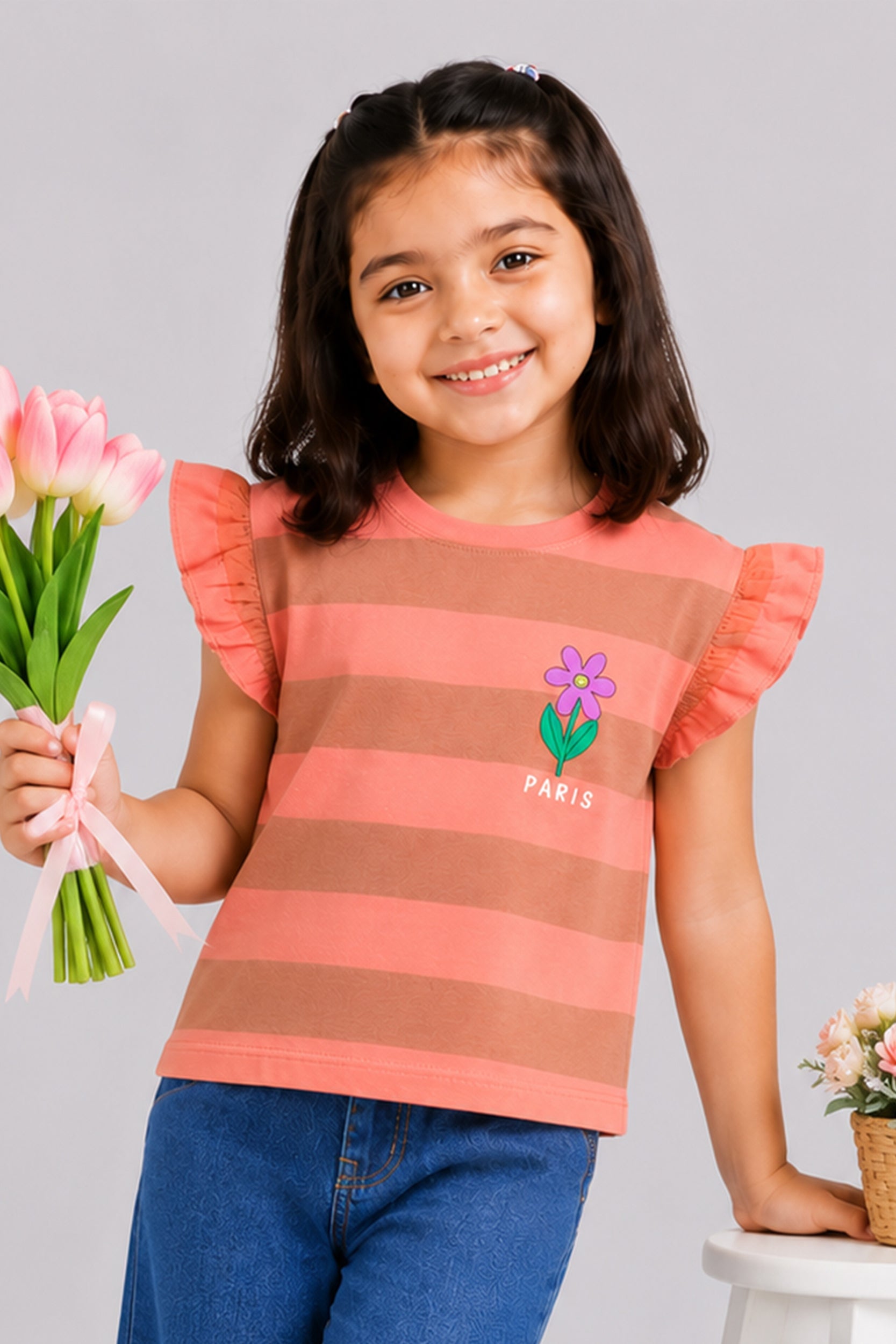 Girls Paris Blossom Flutter Sleeve Top - Giggles Crew