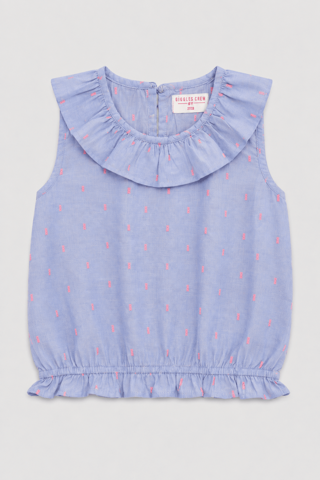 Girls Sky Blue Ruffle Neck Top - Giggles Crew