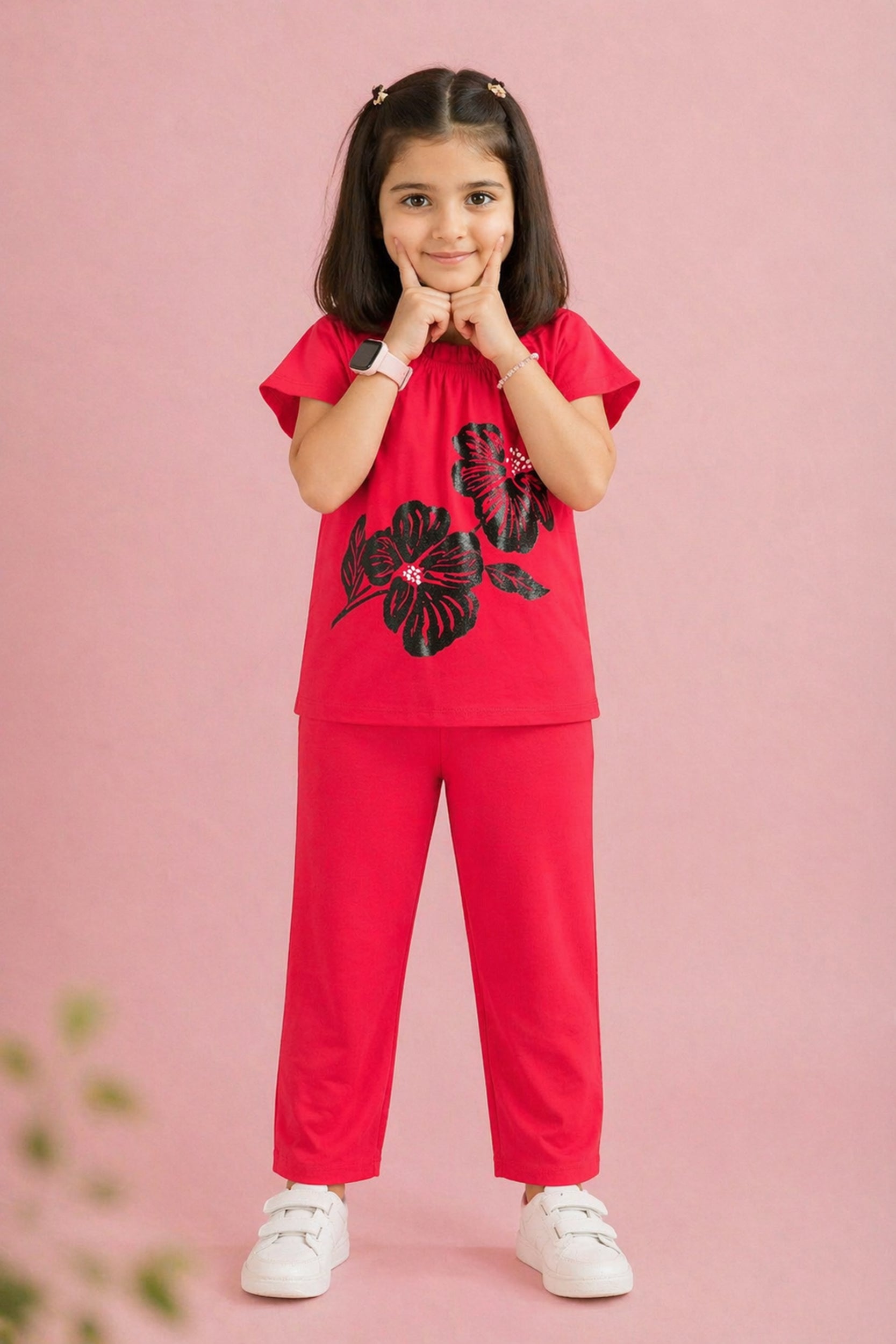 Girls red Blossom Co-ord Set